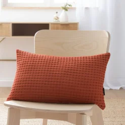 EMINZA Housse de coussin rectangulaire coton nid d'abeille (30 x 50 cm) Maya Terracotta