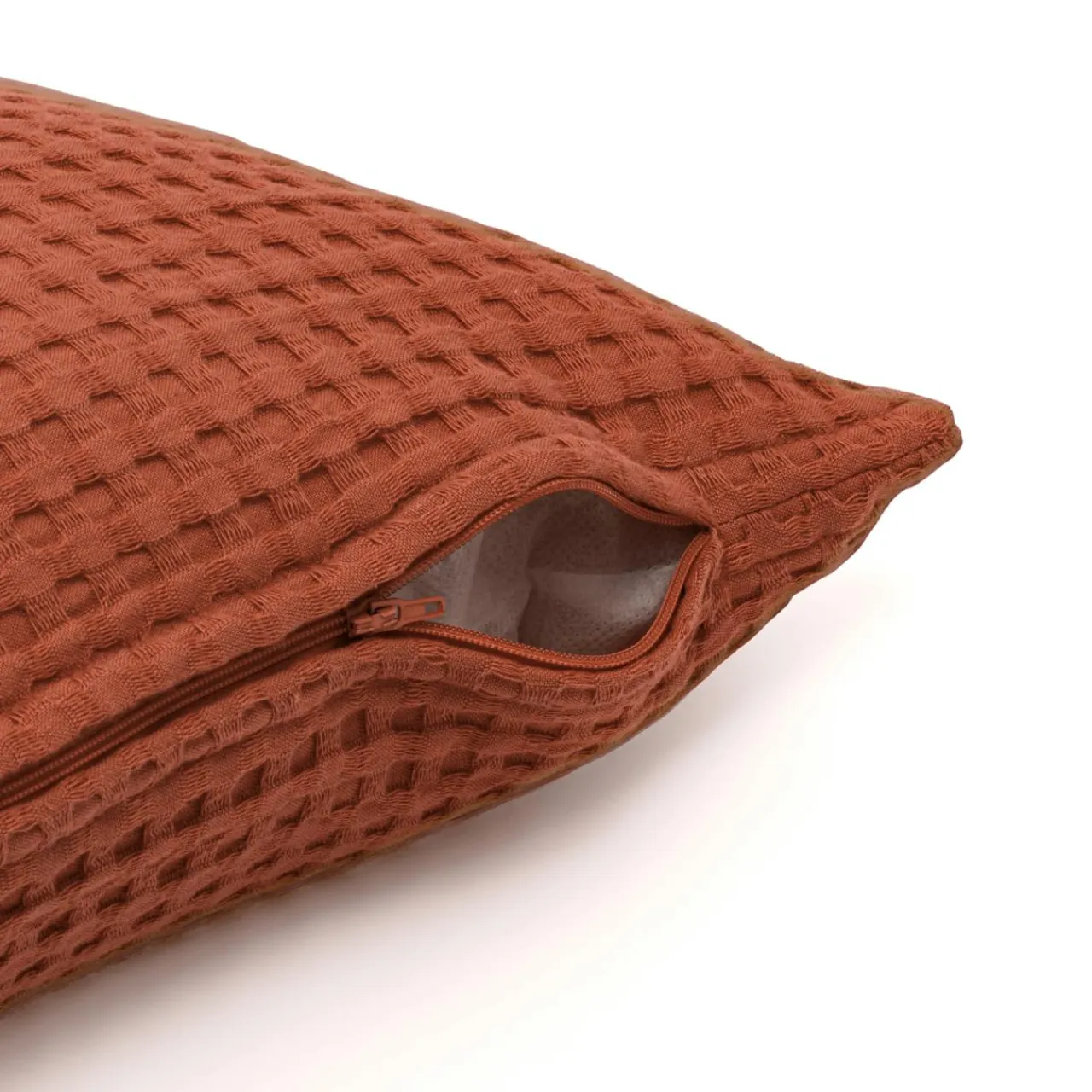 EMINZA Housse de coussin rectangulaire coton nid d'abeille (30 x 50 cm) Maya Terracotta