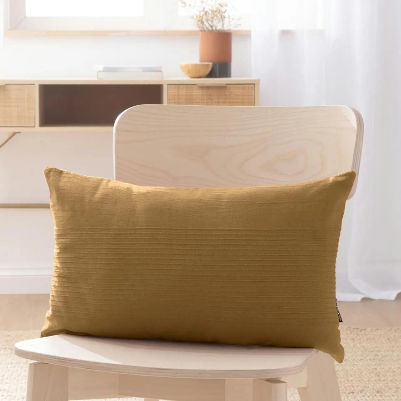 EMINZA Housse de coussin rectangulaire coton tissé (30 x 50 cm) Léa Camel