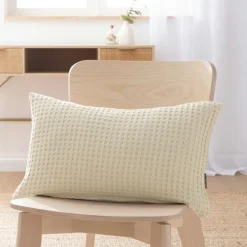 EMINZA Housse de coussin rectangulaire coton nid d'abeille (30 x 50 cm) Maya pampa Beige Best