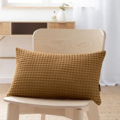 EMINZA Housse de coussin rectangulaire coton nid d'abeille (30 x 50 cm) Maya Camel Hot