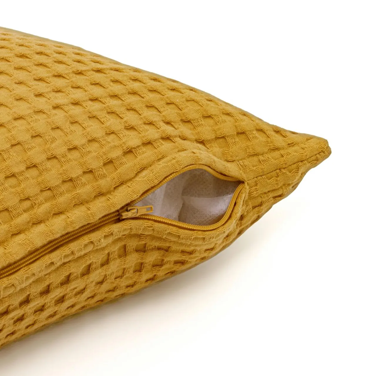 EMINZA Housse de coussin rectangulaire coton nid d'abeille (30 x 50 cm) Maya Jaune safran