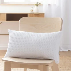 EMINZA Housse de coussin rectangulaire coton nid d'abeille (30 x 50 cm) Maya he Blanc