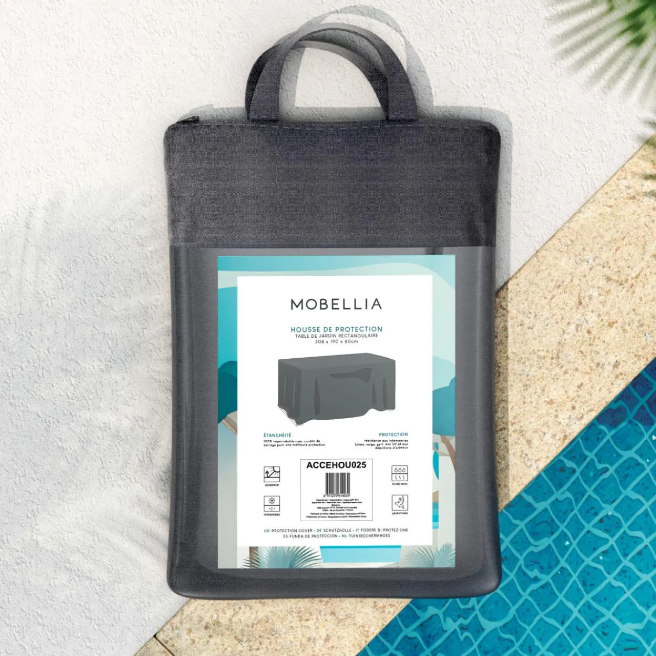 MOBELLIA Housse de protection Imperméable XL pour Table rectangulaire (308 x 190 cm) Gris Best