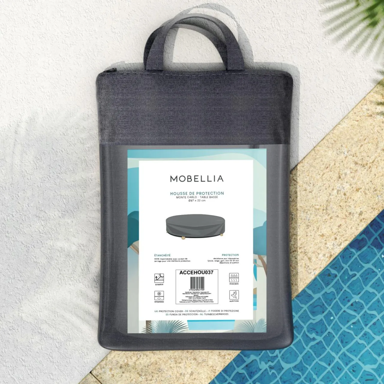 MOBELLIA Housse de protection imperméable pour Table basse ronde (D87 cm) Monte Carlo Gris Anthracite