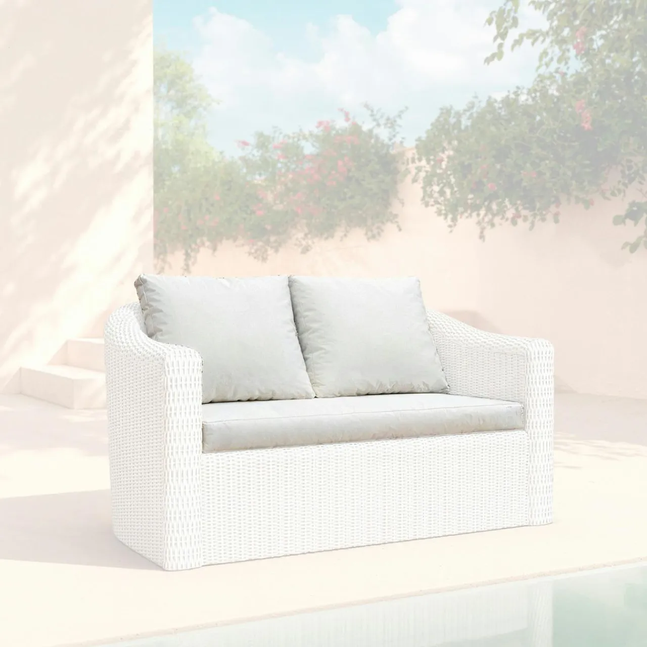 MOBELLIA Housses de coussin de remplacement pour Canapé 2 places Calvi Blanc Best