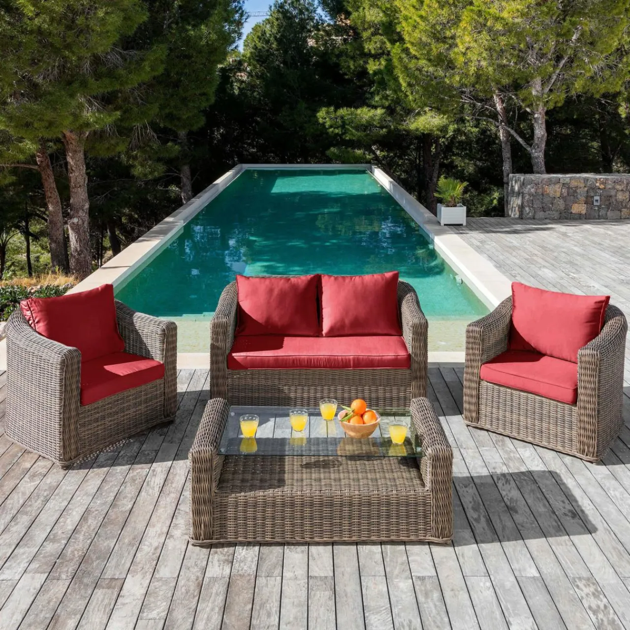 MOBELLIA Housses de coussin de remplacement pour salon de jardin Calvi 4 places - Rouge Online