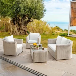 MOBELLIA Housses de coussin de remplacement pour salon de jardin Calvi 5 places - Blanc Hot