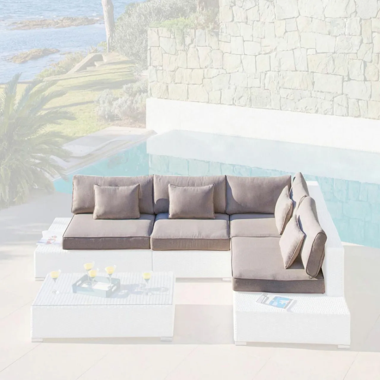 MOBELLIA Housses de coussin de remplacement pour salon de jardin 5 places Palma Taupe Hot