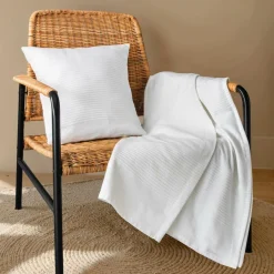 EMINZA Jeté de lit coton tissé (130 x 160 cm) Léa Blanc