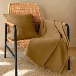 EMINZA Jeté de lit coton tissé (130 x 160 cm) Léa Camel
