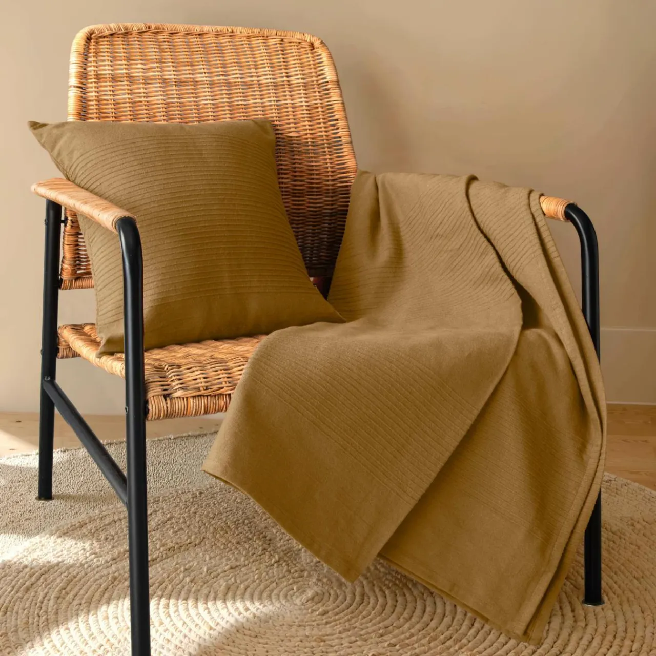 EMINZA Jeté de lit coton tissé (130 x 160 cm) Léa Camel