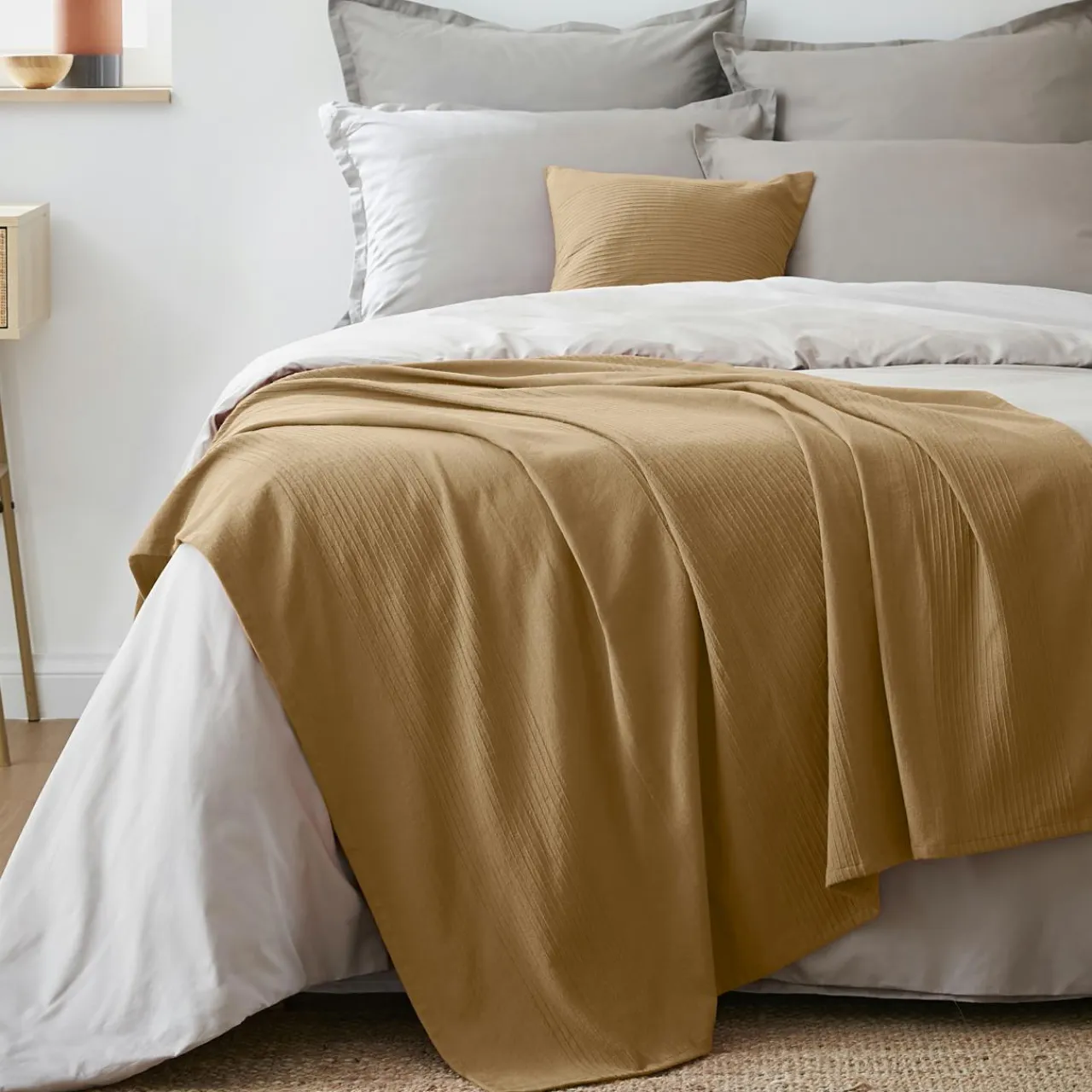 EMINZA Jeté de lit coton tissé (130 x 160 cm) Léa Camel