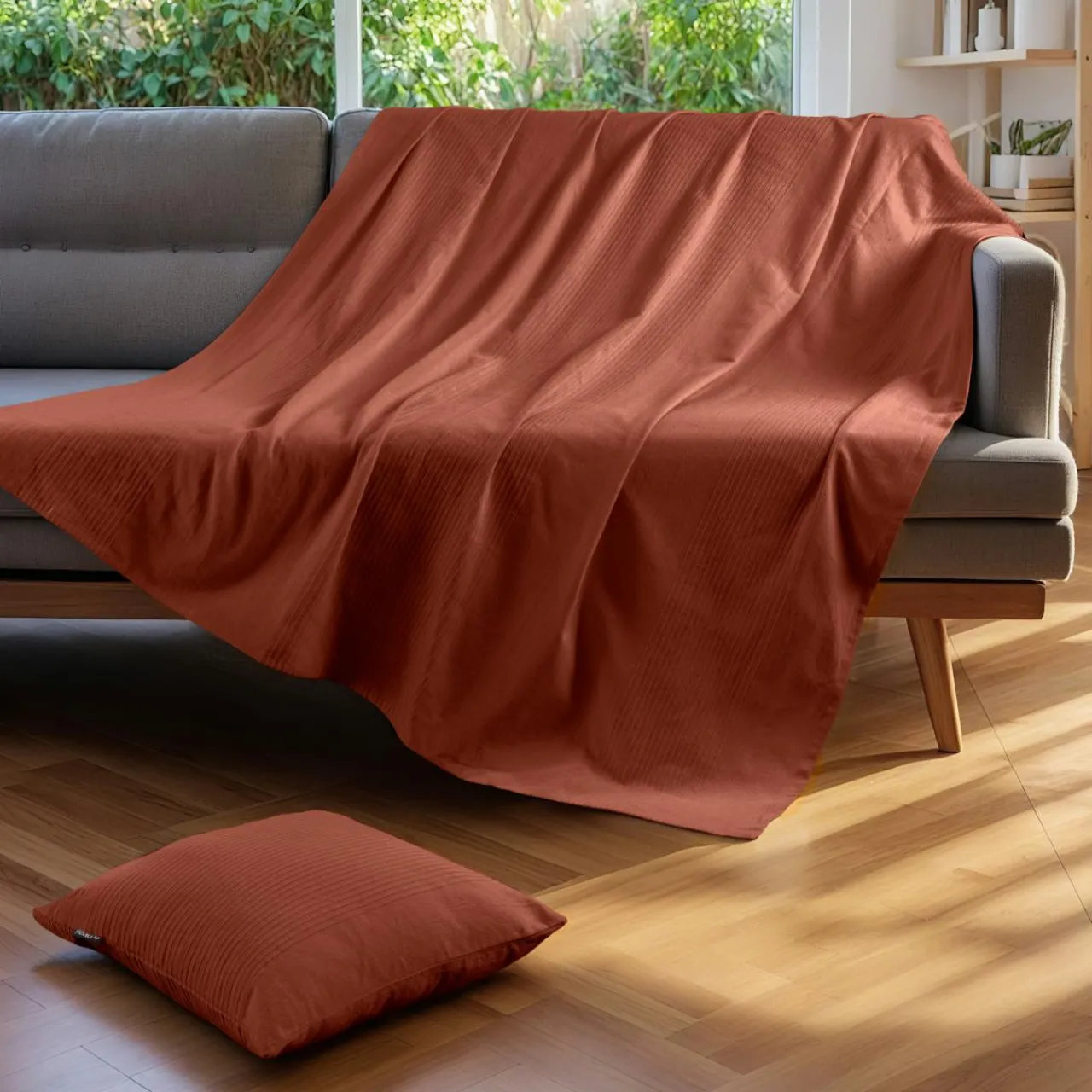 EMINZA Jeté de lit coton tissé (130 x 160 cm) Léa Terracotta Hot