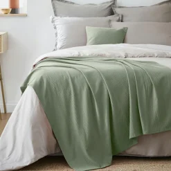 EMINZA Jeté de lit coton tissé (130 x 160 cm) Léa Vert romarin