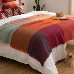 Atmosphera, cru017dateur d'intu017drieur Jeté de lit coton (130 x 180 cm) Madras Multicolore Sale