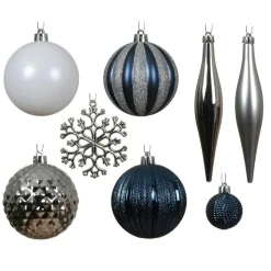 KAEMINGK Kit de décoration de sapin de Noël Christmas argent et blanc Bleu Outlet