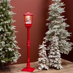 KAEMINGK Lampadaire de Noël illuminé, musical et animé 10 LED (H185 cm) Neige tombante Rouge Hot