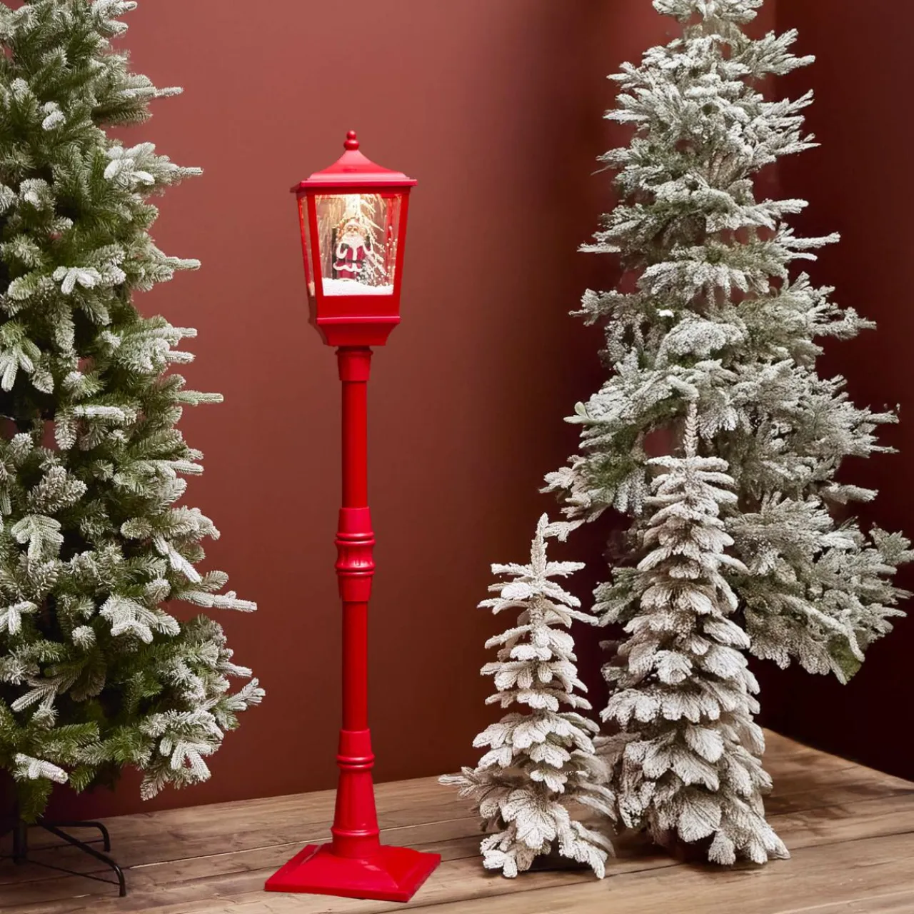 KAEMINGK Lampadaire de Noël illuminé, musical et animé 10 LED (H185 cm) Neige tombante Rouge Hot