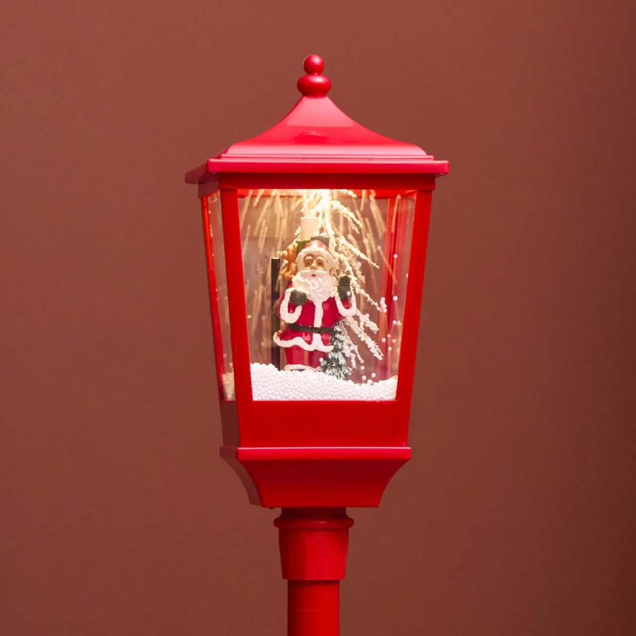 KAEMINGK Lampadaire de Noël illuminé, musical et animé 10 LED (H185 cm) Neige tombante Rouge Hot