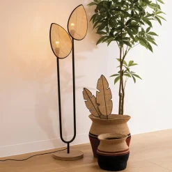 ATMOSPHERA Lampadaire double en rotin (H143 cm) Olme Beige Sale