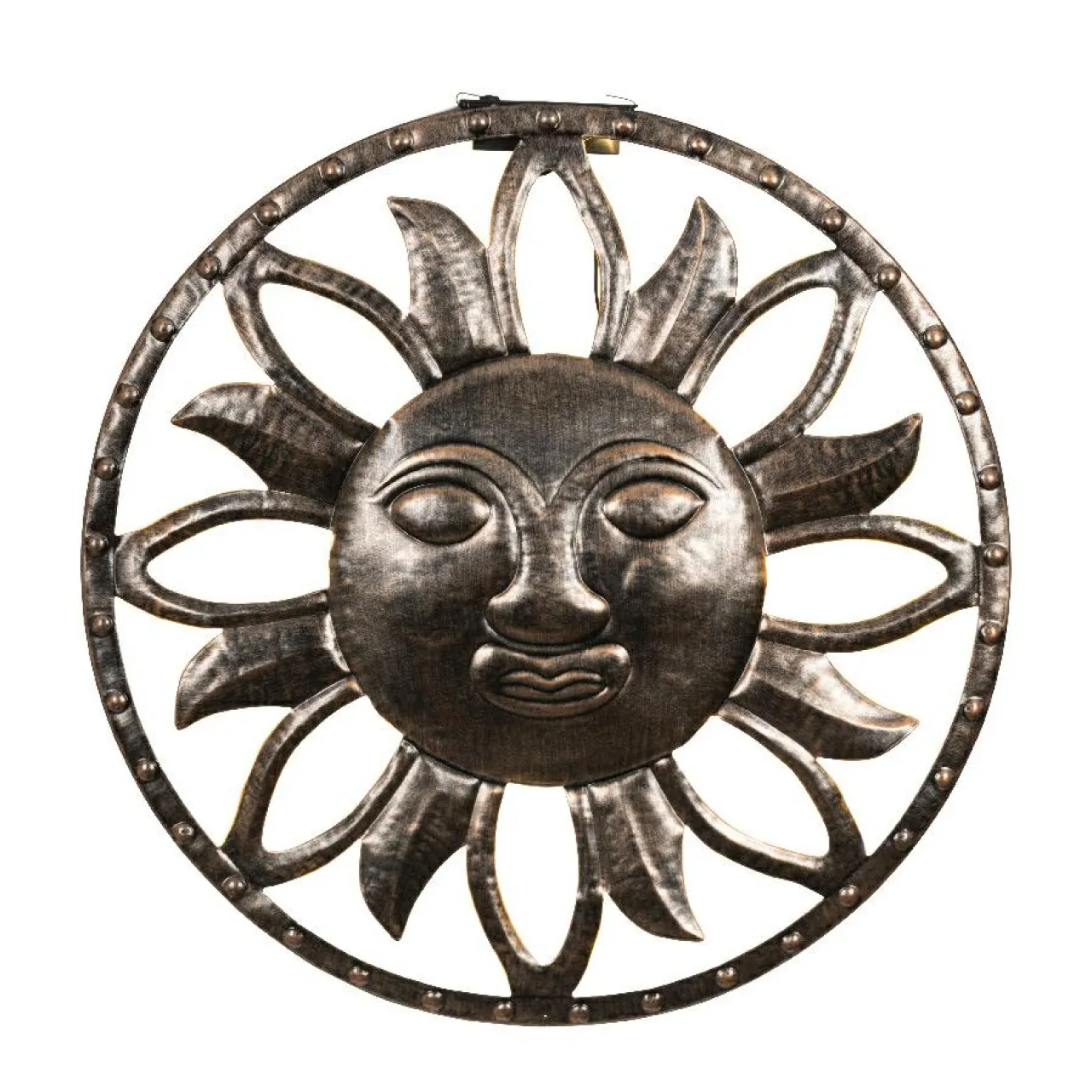 KAEMINGK Lampe murale solaire en métal (D37 cm) Dieu soleil pâtiné et blanc chaud Or New