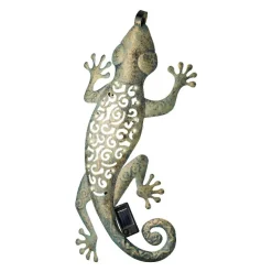 #N/A Lampe murale solaire en métal (L51 cm) Gecko antique Vert New