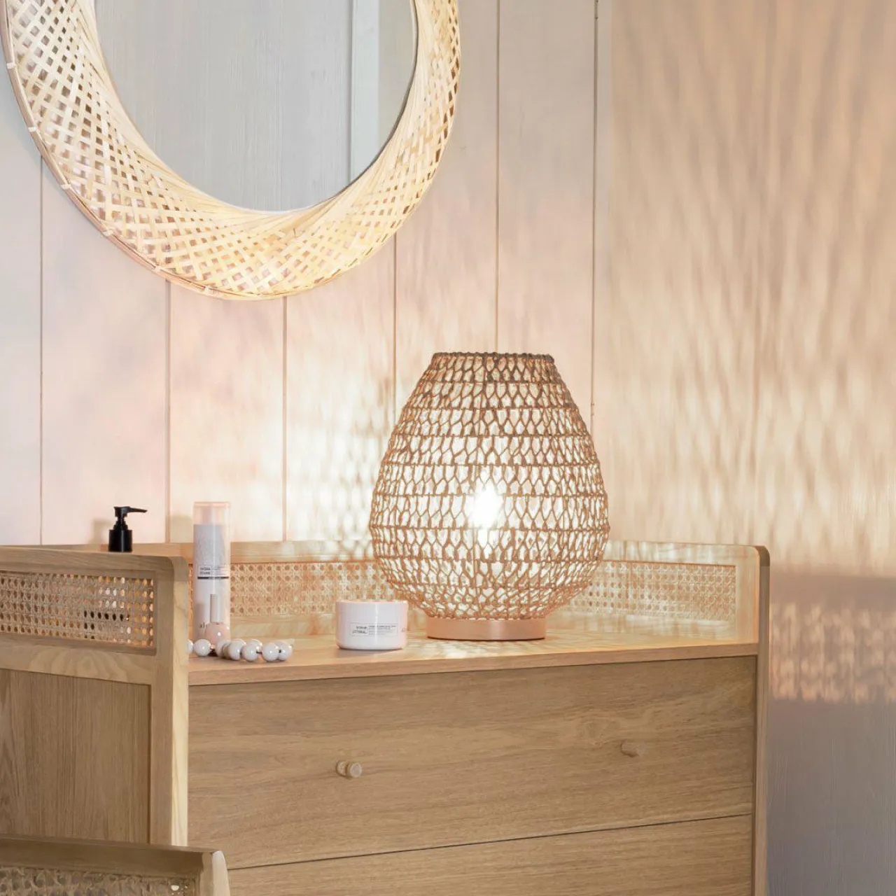 ATMOSPHERA Lampe à poser bois et papier (H35,5 cm) Etel Naturel