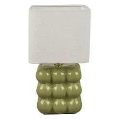 OSTARIA Lampe à poser Carrée en Céramique (H27 cm) Pompon e Vert New