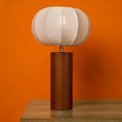 OSTARIA Lampe à poser en coton (H36 cm) Mira Bois foncé Naturel Hot