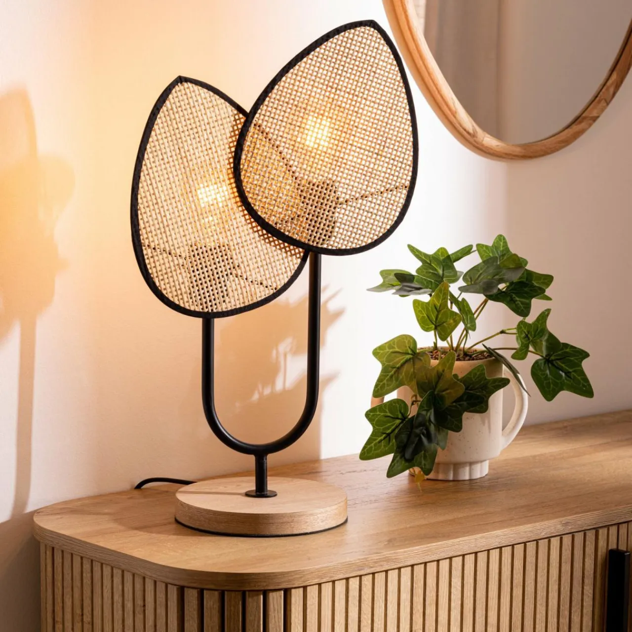 ATMOSPHERA Lampe à poser en rotin (H44 cm) Olme Beige