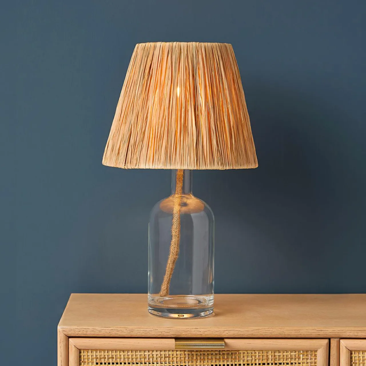 OSTARIA Lampe à poser en verre et corde (H40 cm) Haddock Naturel New