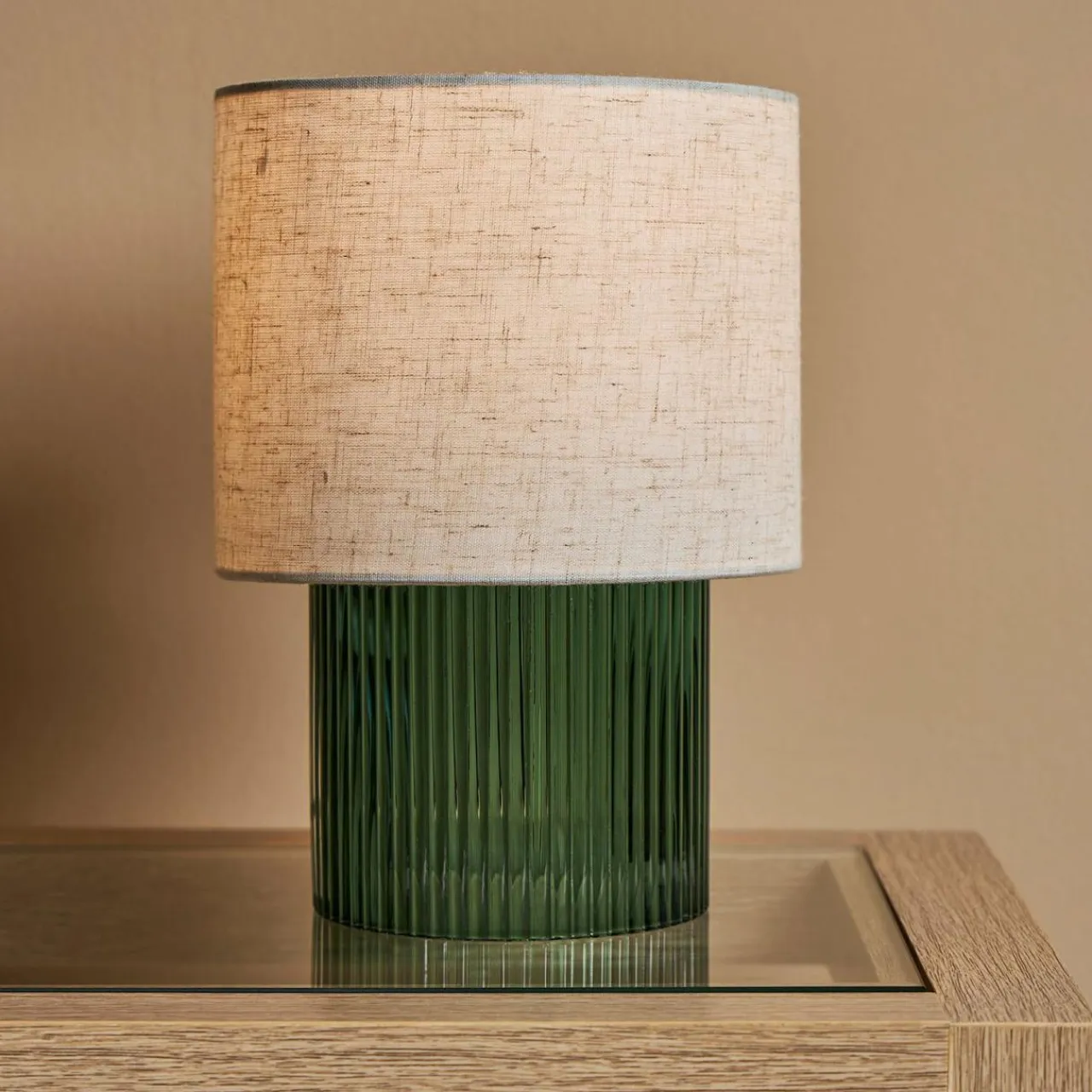 OSTARIA Lampe à poser en verre rétro (H22 cm) Teca e Vert New