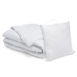 EMINZA Lot Couette chaude anti-acariens (140 x 200 cm) + 1 Oreiller (60 x 60 cm) Comète he Blanc New