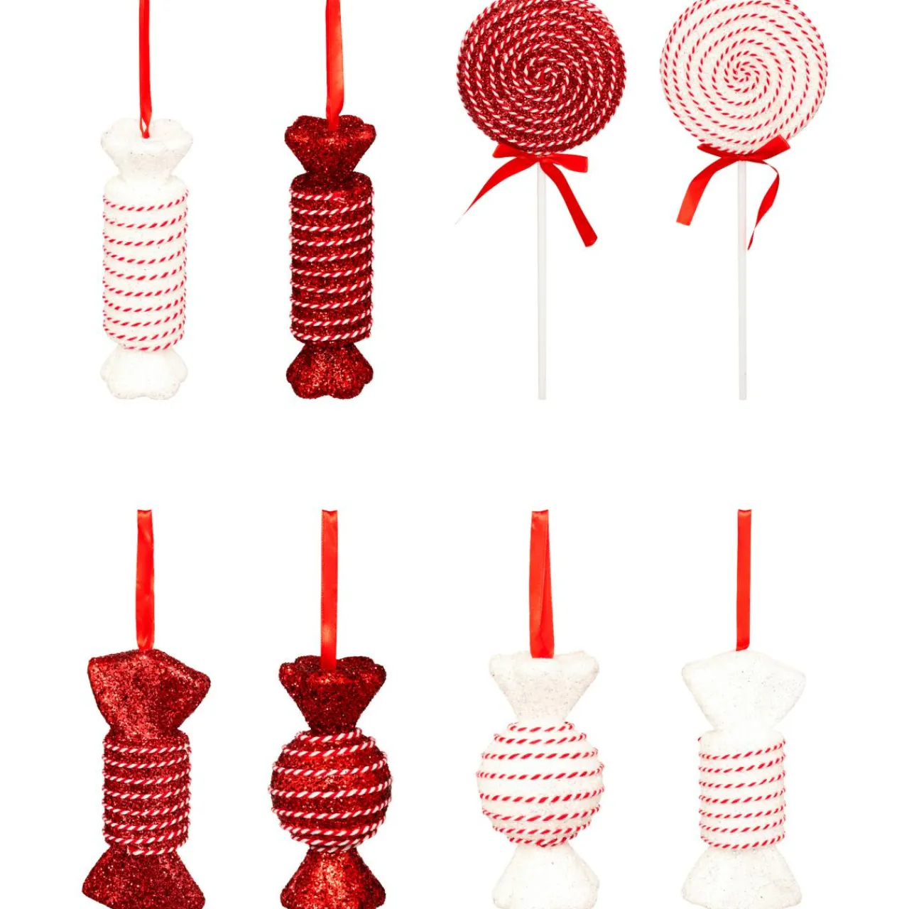 JJA Lot de 8 bonbons Géants (H38 cm) Sucreries festives et Blanc Rouge