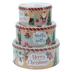 KOOPMAN Lot de 3 boîtes de rangement en métal rondes Personnages de Noël Multicolore Best