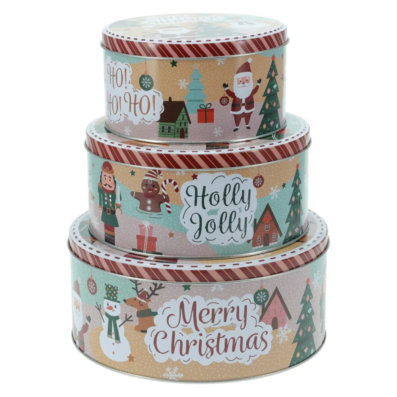 KOOPMAN Lot de 3 boîtes de rangement en métal rondes Personnages de Noël Multicolore Best