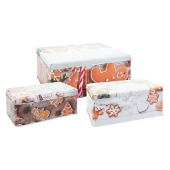 KOOPMAN Lot de 3 boîtes de rangement en métal rectangulaires Les Pains d'épices Marron Outlet