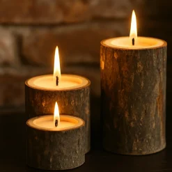 Feeric Lights & Christmas Lot de 3 Bougeoirs (D6 cm) Rondin de Bois
