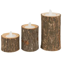 Feeric Lights & Christmas Lot de 3 Bougeoirs (D6 cm) Rondin de Bois