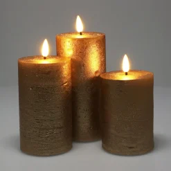 KOOPMAN Lot de 3 bougies LED scintillantes à piles (D7,5 cm) Mystery Dées Or Sale