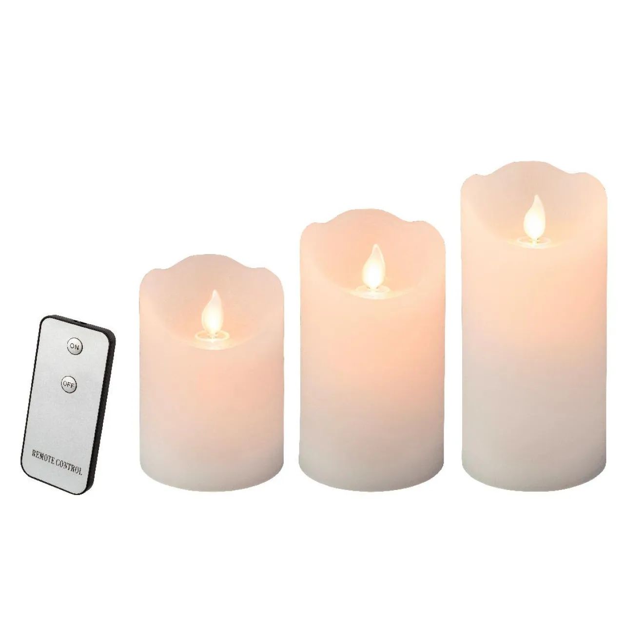 KAEMINGK Lot de 3 bougies LED vacillantes (D7,5 cm) Cire naturelle Blanc Hot