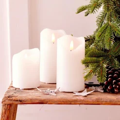 KAEMINGK Lot de 3 bougies LED vacillantes (D7,5 cm) Cire naturelle Blanc Hot