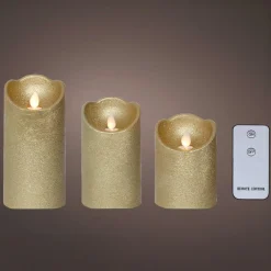 KAEMINGK Lot de 3 bougies LED vacillantes (D7,5 cm) Cire naturelle Or Best