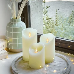 KAEMINGK Lot de 3 bougies LED vacillantes (D7,5 cm) Cire naturelle Crème Beige Outlet