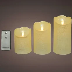 KAEMINGK Lot de 3 bougies LED vacillantes (D7,5 cm) Cire naturelle Crème Beige Outlet