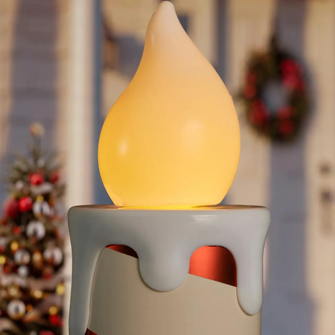 KOOPMAN Lot de 2 bougies lumineuses Géantes (H82 cm) Candy Candle et blanc Rouge Sale