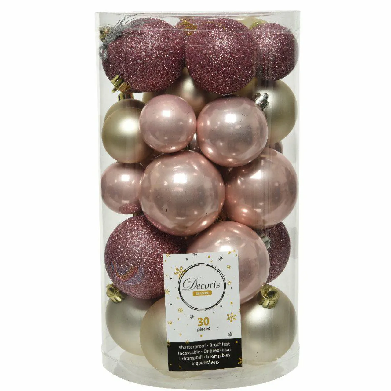 KAEMINGK Lot de 30 boules de Noël Alpine mix couleurs Vieux rose / Rose poudré Hot