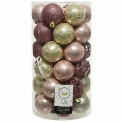 KAEMINGK Lot de 37 boules de Noël Alpine Rose poudré Tricolore rose poudré Vieux rose Or Discount