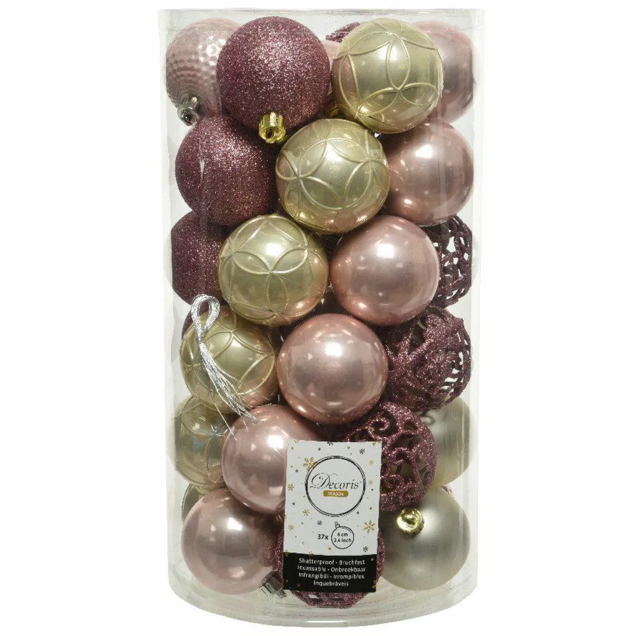 KAEMINGK Lot de 37 boules de Noël Alpine Rose poudré Tricolore rose poudré Vieux rose Or Discount